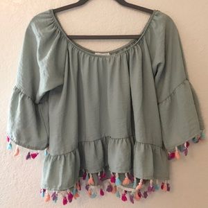 Peach Love boho seafoam green blouse off shoulder